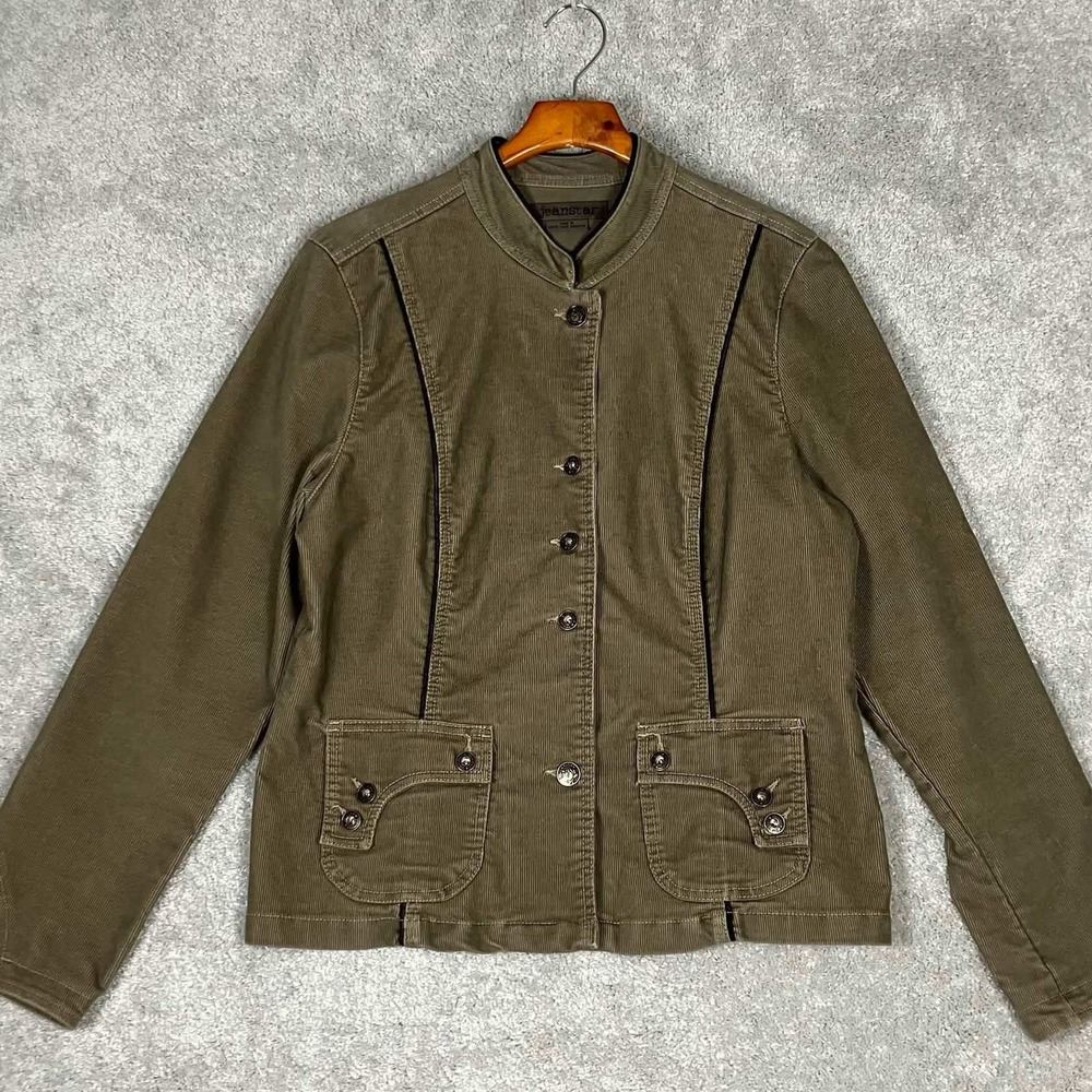 Jeanstar Womens Corduroy Military Style Jacket Olive Green Button Up Size L - Picture 2 of 12